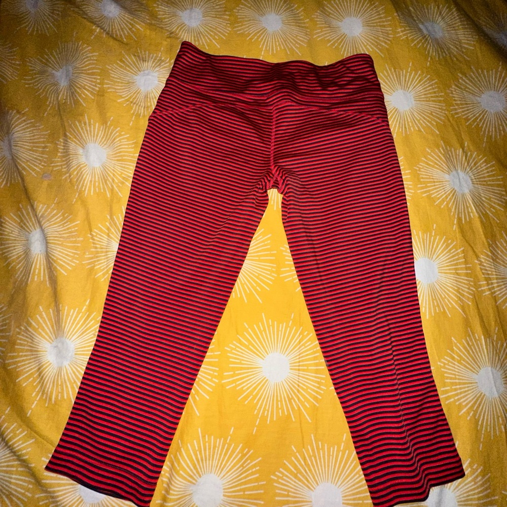Red Striped Capri Cut Leggings